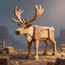 detailed swedish reindeer made from lowpoly boxes wood, concept art, sinematic light, illustration, epic, artstation, cgsociety, by greg rutkowski, by craig mullins