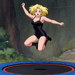 anime girl jumping on trampoline in style of madonna