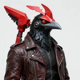 kon - dam red gunpla droid kenku, artistically. anthropomorphic black bird head. leather jacket, science fiction, portrait by donato giancola and greg rutkowski and wayne barlow. top all time r / imaginarycyberpunk.