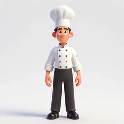 hooded chef sommelier, stylized pixar-style 3d render, full body, standing, isolated on a pure white background, centered, whole figure in frame, sharp focus, studio lighting