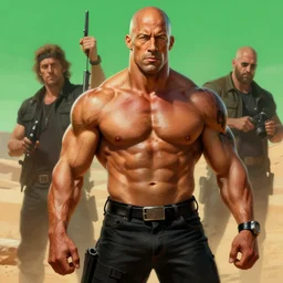 male bald muscular madmax biker, desert background, digital painting, green light, detailed, highly detailed, smooth, sharp focus, illustration by ruan jia and mandy jurgens and william - adolphe bouguereau, artgerm