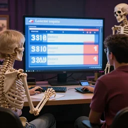 skeleton watching election results with friends