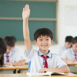 digital photography of a student raising his hand