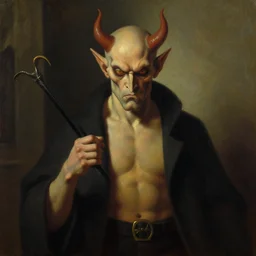 devil boss in hell, oil painting by rene magritte