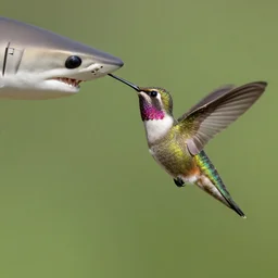 nature photograph of a hummingbird eating a shark, 4k, national geographic