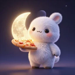 a cute stuffed animal holding the moon in it's hand, the moon is in the shape of a pizza, backlight, 3 d render, octane render, magical lighting, still from pizza moon keeper by pixar and dreamworks
