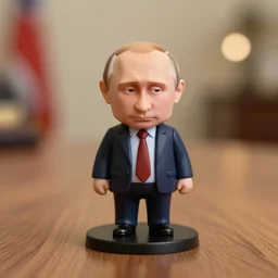 vladimir putin figurine by pixar sad bokeh on wooden table.