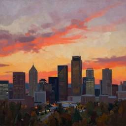 winnipeg skyline, sunset, painting by ay jackson, group of seven, 4 k