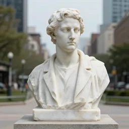 “ a marble statue of billy herrington in a city square ”