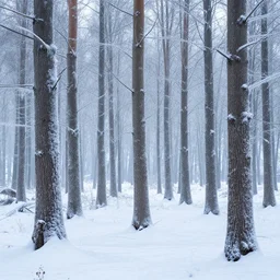 forest with tree trunks made of ice
