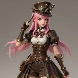 a pink hair girl dressed with inspirations from steampunk style, high detailed, digital art, trending on artstation, devianart, cgsociety