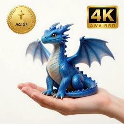 professional drawing, small blue dragon sitting in the palm of a hand, fantasy, high quality, hd, high definition, highly detailed, 4 k, 8 k, award - winning