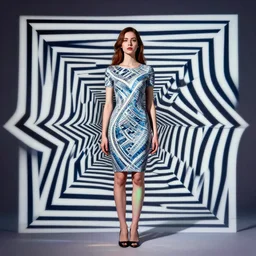 color studio photo of an impossible human woman, optical illusion