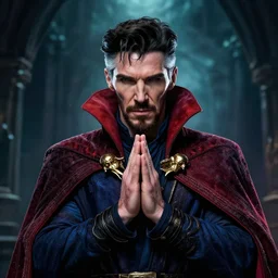 occult doctor strange praying to god, ultra sharp, extreme details