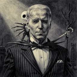grunge drawing of joe biden in the style of jack skellington