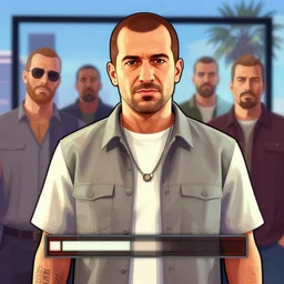 portrait of Yair Lapid as a GTA v character. GTA v loading screen illustration by martin ansin, matt bors