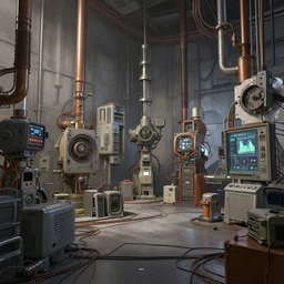a room filled with lots of different types of equipment, a detailed matte painting by filip hodas, cgsociety contest winner, altermodern, reimagined by industrial light and magic, rendered in unreal engine, unreal engine 5