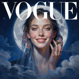 3 d, sci - fi, night, moon, smiling fashion model face, moon rays, cinematic, clouds, vogue cover style, blue mood, realistic painting, intricate oil painting, high detail illustration, figurative art, multiple exposure, poster art, 3 d, by tooth wu and wlop and beeple and greg rutkowski