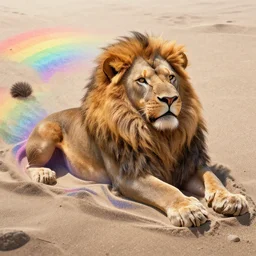 lion made of rainbow sand, volumetric light, cinematic, extremely detailed, cgi, trending on artstation, hyper realistic, hd wallpaper, sharp, michael whelan, ted nasmith