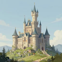 beautiful matte painting of fantasy castle on a hill, whimsical by brian kesinger and thunder brush, artstation