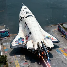 a photo of spaceship full of graffiti
