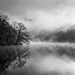 lake by William Blake, mist, no tress, lomography burn effect, photo, monochrome, 35mm