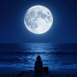 soothing moon illusion azure ocean night, in the style of bruce pennington and jeff easley, 8 k resolution