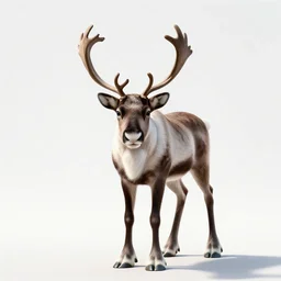 tiny reindeer, photorealistic wildlife photography, full body, isolated on a pure white background, centered, entire subject in frame, sharp focus, soft studio lighting