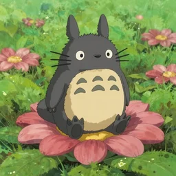 creature sitting at the flower made by studio ghibli, detail, high quality