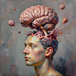 a contemporary painting of a head that bursts at the top and the brain comes out in a painting from stalenhag 4 k 8 k hdr artstation concept art