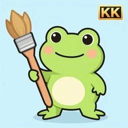 cutest frog smiling holding a giant paintbrush, vector art, 4 k,