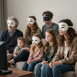 ilon mask family in style of paolo roversi watching tv, britt marling style 3 / 4, 8 k, sharp focus, soft light, volumetric lighting, highly detailed realistic, refined, artstation