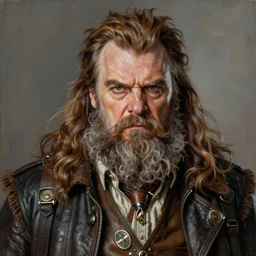 portrait painting of a scowling dieselpunk robbie coltrane as rubeus hagrid, sharp focus, award - winning, trending on artstation, masterpiece, highly detailed, intricate. art by josan gonzales and moebius and deathburger