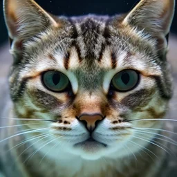 a close up shot face of a cat underwater