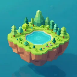 a floating island on an aquatic environment isometric art, lago de sorapis landscape, low poly art, game art, artstation, 3D render, high detail, cgsociety, octane render