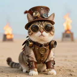 a very cute cat wearing steampunk costume at burning man