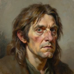 a detailed matte head - on portrait painting of an ugly old hobbit man, with a large scar and missing teeth portrait by charlie bowater, lise deharme, wlop, tending on arstation, dungeons and dragon, dnd, pathfinder, fanart, oil on canvas