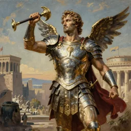 painting of oscar isaac in armor playing achilles, ancient city in background, ultra detailed, realistic, movie poster, in the style of leonardo davinci