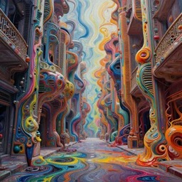 a beautiful insanely detailed modern street surounded by intricate detailed color smashing fluid oilpaint, 3 d render, hyper realistic detailed, sharp, melting wax, fluid acrilic, thin fractal tendrils, intense colors, scifi, fantasy, hyper detailed, octane render, concept art, by peter mohrbacher, by wlop, by ruan jia