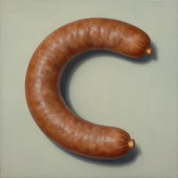 surreal painting of a fish morphing into a sausage