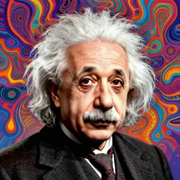 mugshot of Albert Einstein, psychedelic art,