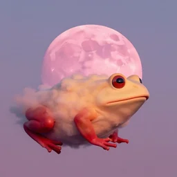 the most beautiful sunset, giant pink full moon, a giant fluffy cloud morphing into a light great and red frog, coherent design, symmetrical, concept art, vivid color, complementary color, golden ratio, detailed, sharp lines, intricate, rainbowshift, by mc escher, by sahm, octane render