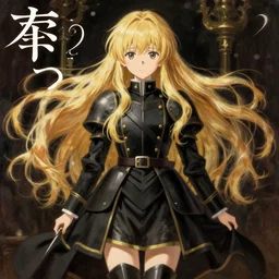 baroque oil painting japanese light novel cover illustration lotr anime key visual full body action shot | young girl black military crusader maid with long flowing blonde hair | symmetrical perfect face fine detail delicate features quiet gaze | gapmoe kuudere moody lighting bokeh | trending pixiv fanbox | by greg rutkowski makoto shinkai takashi takeuchi studio ghibli