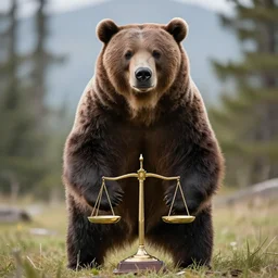 photo of an oversized grizzly bear practicing law