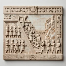 bas - relief wall tiles side view aztecs incas hundreds of warriors full body well proportioned pacing to cliffs by eddie mendoza hyperrealism expressive eyes cyborgess symmetrical very very detailed giger beksinski grey and gold