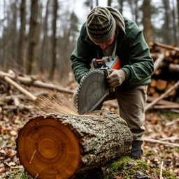 sawing through a log with a saw.