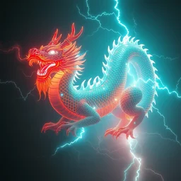 a cyberpunk bioluminecent chinese dragon, cinematic volumetric lightning