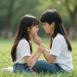 boy and girl burn in passion in the park