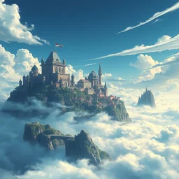 movie poster, islands on sky, with medieval city, cinematic light, clean linework, finely detailed, 4 k, trending on artstation, concept art by stanley lau