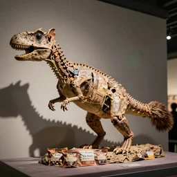 dinosaur museum style fossil reconstruction of a squirrel, shrink wrapped, low fat levels, realism